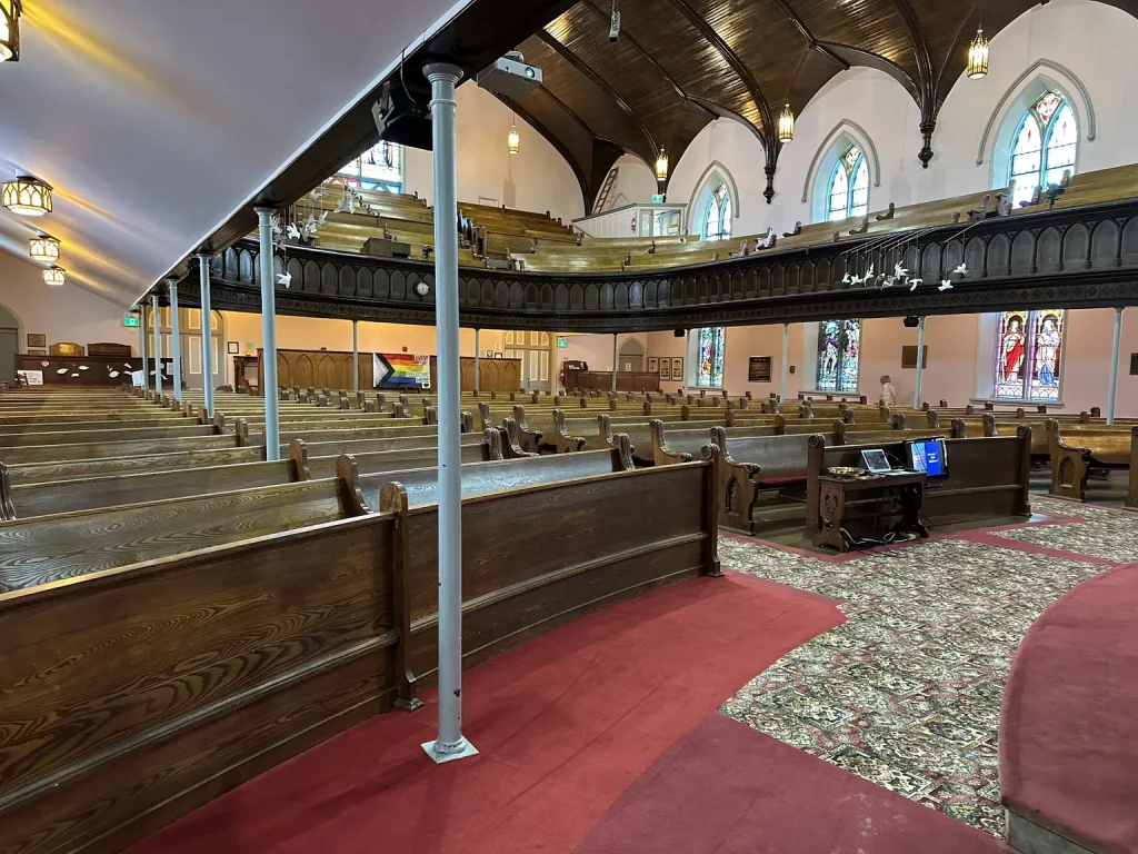 Sanctuary balcony and ceiling